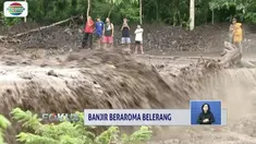 Banjir beraroma belerang menerjang Dusun Butus, Karangasem, Bali hingga menyebabkan infrastruktur rusak.