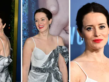 Foto kolase Claire Foy saat menghadiri pemutaran perdana film "Women Talking" di Los Angeles, Kamis, 17 November 2022, di Teater Samuel Goldwyn di Beverly Hills, California. (Jerod Harris/Getty Images/AFP)