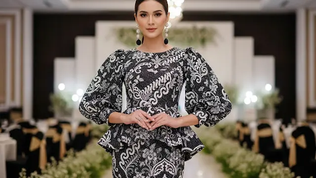 Peplum Midi Dress Batik dengan Lengan Bishop