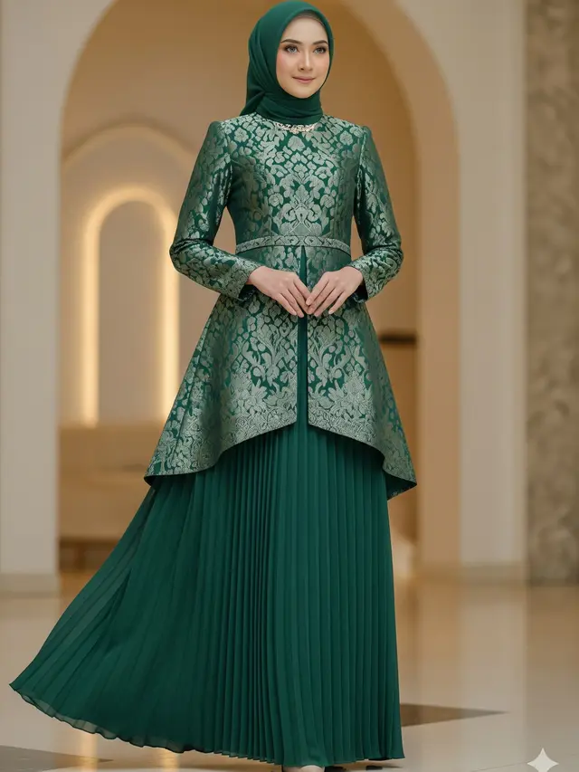 Gamis Brokat Kombinasi Plisket