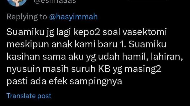 Vasektomi Pria Adalah Prosedur Kontrasepsi Permanen bagi yang Tidak Ingin Punya atau Tambah Anak (X.com/@hasyimmah)
