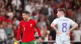 Cristiano sukses menjadi pahlawan Portugal saat menumbangkan Skotlandia dalam laga UEFA Nations League 2024/2025 yang digelar di Estadio da Luz, Lisbon pada Senin (9/9/2024) dimi hari WIB. (AFP/Patricia De Melo Moreira)