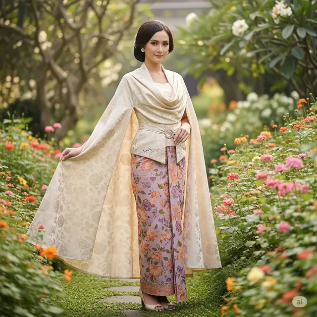 Model Kebaya Modern Brokat Batik dengan Rok Lilit