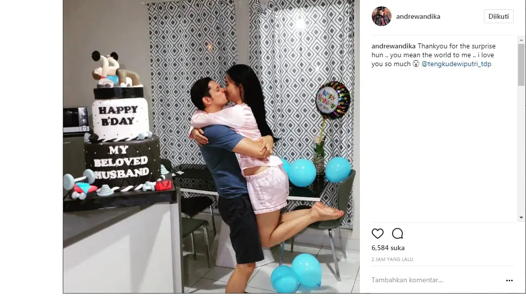 Andrew Andika dapat kejutan ulang tahun dari istri (Foto: Instagram)