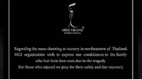 Ungkapan Duka Cita Miss Grand International atas Tragedi Penembakan di Penitipan Anak Thailand (Tangkapan Layar Instagram Story/missgrandinternational)