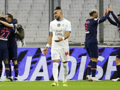 Paris Saint-Germain (PSG) sukses menjadi jawara pada laga derbi bertajuk Le Classique melawan Marseille. (AP Photo/Daniel Cole)