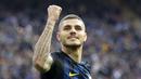 Kapten Inter Milan, Mauro Icardi mengunci posisi ketiga top scorer dengan 20 golnya hingg pekan ke-29 Serie A Italia.  (AP/Antonio Calanni)