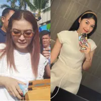 Selvi juga mengenakan kemeja biru renda dipadukan bomber jaket hitam, serasi dengan celana flare dan mini bagnya. [Instagram]