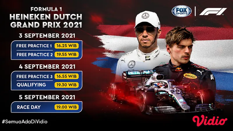 Jadwal dan Live Streaming Formula 1 Belanda 2021 Tayang di Vidio Pekan Ini