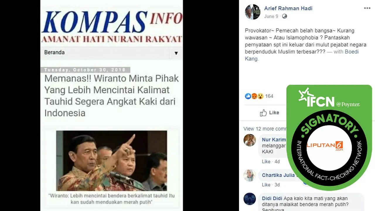 Cek Fakta - Wiranto Minta Pihak Yang Lebih Mencintai Kalimat Tauhid Segera Angkat Kaki dari Indonesia?