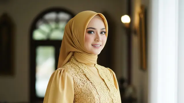 Model Gamis Batik Brokat Warna Gold