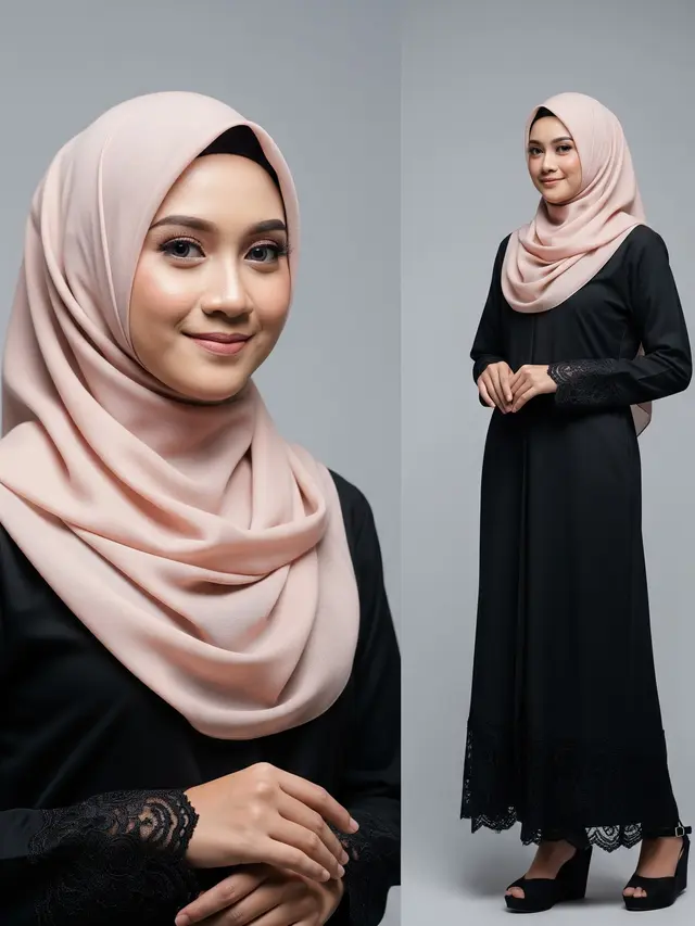 Gamis Syar'i Hitam dengan Aksen Renda