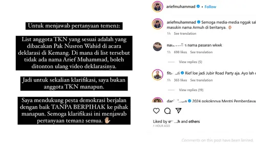 Arief Muhammad Bantah Masuk Tim Kampanye Nasional Prabowo - Gibran: Saya  Bukan Anggota TKN Mana pun - ShowBiz Liputan6.com