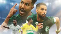 Ilustrasi - 4 Pemain Arab Saudi paling bahaya: Mohammed Al Owais, Salem Al Dawsari, Firas Al Buraikan, Saleh Al Shehri (Bola.com/Adreanus Titus)