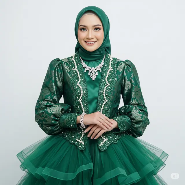 Gamis Kombinasi Brokat Lengan Balon. Foto: Gemini
