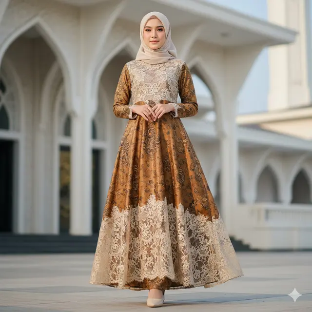 Model Baju Batik Syar’i Sutra Kombinasi Brokat