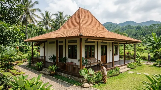 Desain Rumah Desa Atap Tinggi agar Udara Terasa Lebih Dingin (AI Generated)