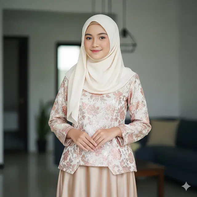 Gamis Brokat Minimalis dengan Detail Payet Halus