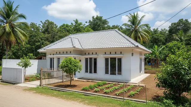Rumah Minimalis Atap Genteng dengan Halaman Samping