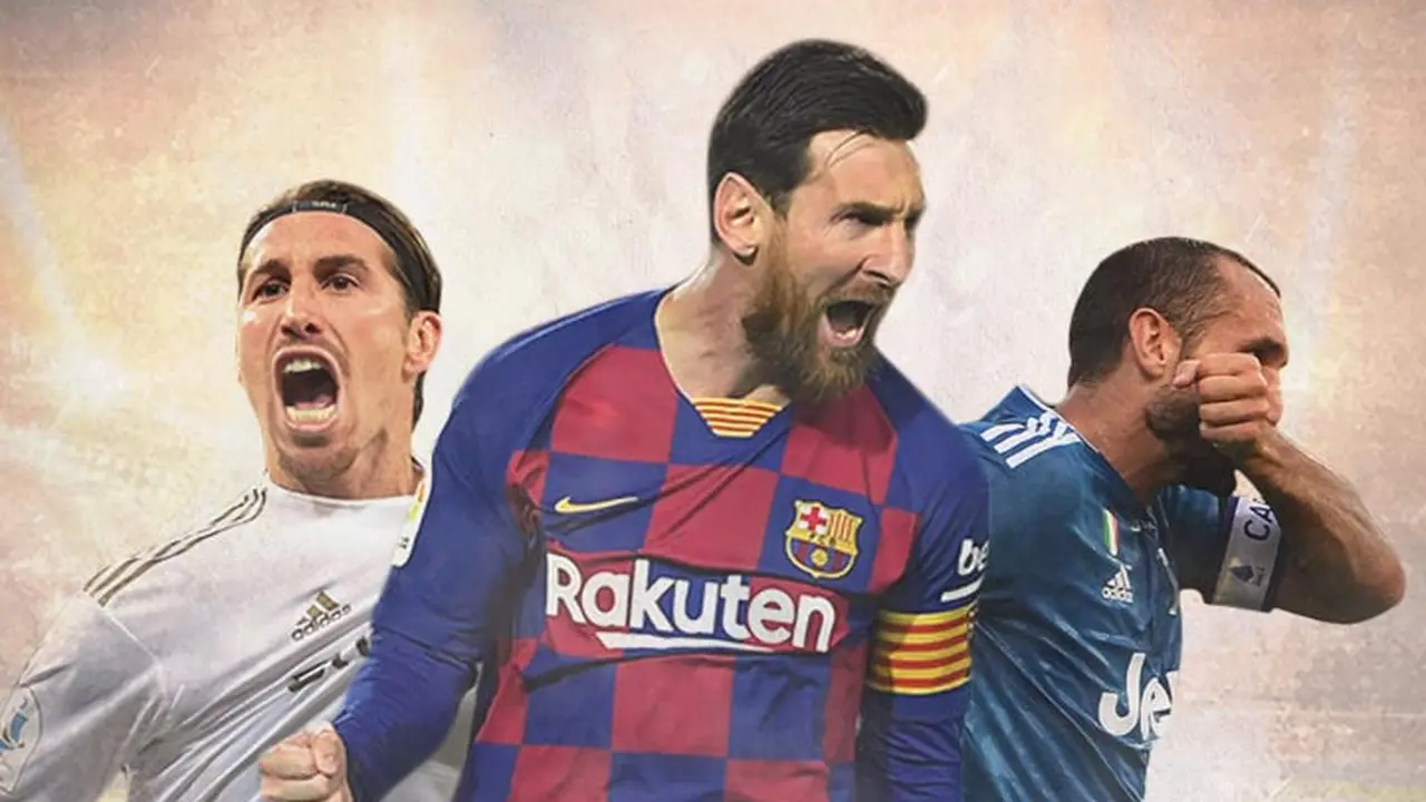Ilustrasi - Sergio Ramos, Lionel Messi, Giorgio Chiellini