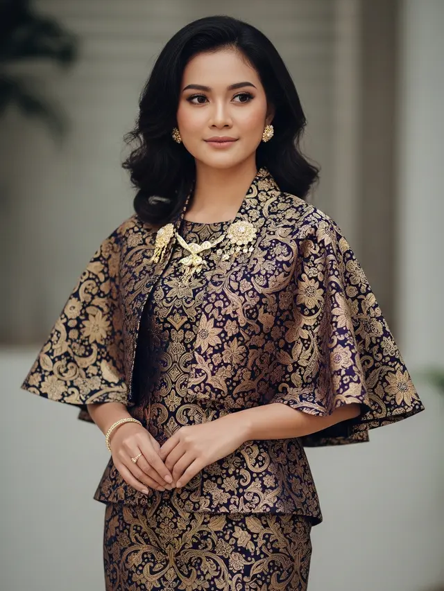 Model Dress Batik Brokat Layer Cape Elegan