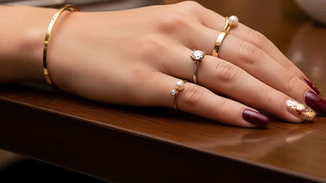 Padu Padan Gelang Emas dengan Nail Art & Cincin