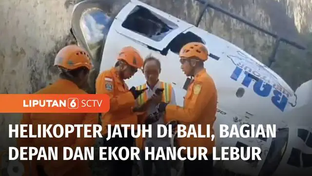 Sebuah helikopter terjatuh di Suluban, Desa Pecatu, Kuta Selatan, Jumat sore. Lima penumpang termasuk pilot dan dua warga negara asing dinyatakan selamat.