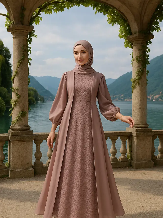 Model Long Dress Brokat Kombinasi Outer Panjang Kekinian 2025