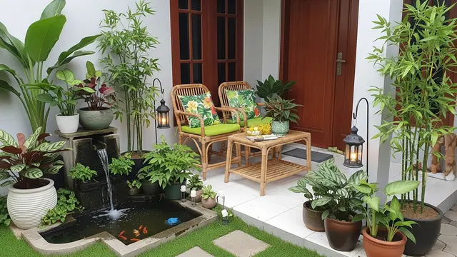 Model Teras Depan Rumah Sempit Budget Rp5 Juta dengan Konsep Garden Corner/ Ilustrasi AI