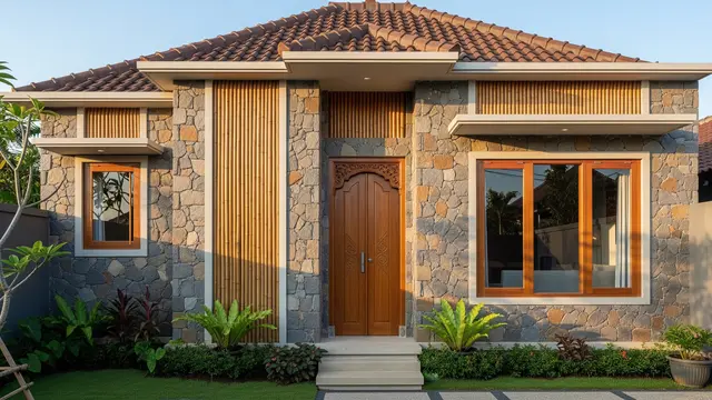 Desain Rumah Kampung dengan Kombinasi Material Alami (AI)