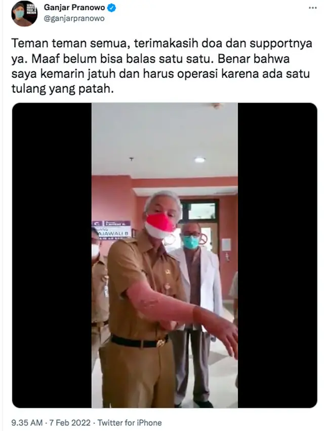 Ganjar Pranowo Alami Kecelakaan dan Akibatkan Patah Tulang, Sehari Langsung Kembali Kerja. (Twitter @ganjarpranowo)