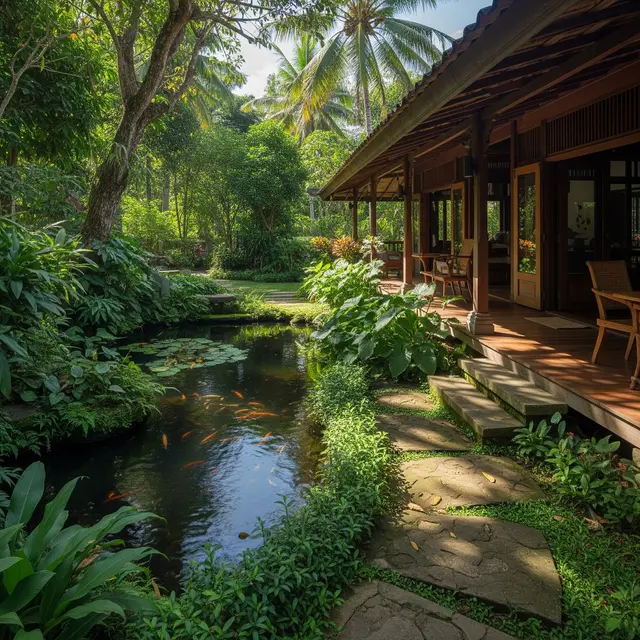 Contoh Taman Mini dengan Kolam Kecil di Rumah Desa (Image by Gemini AI)