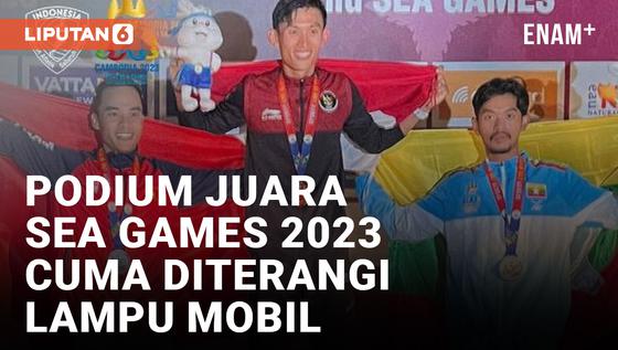 VIDEO: Pengalungan Medali Emas Atlet Indonesia di Sea Games 2023 Cuma Diterangi Lampu Mobil