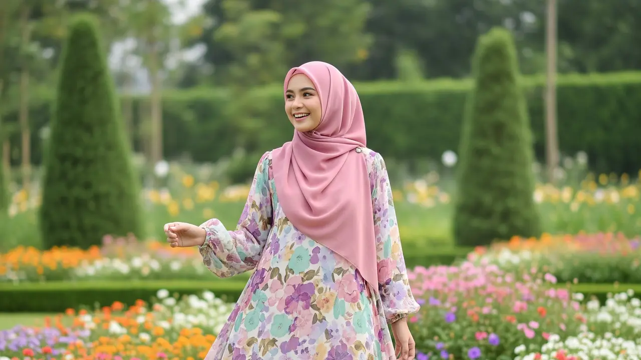 Model Gamis Outdoor untuk Pesta Kebun (Image by Gemini AI)