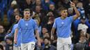 Selebrasi gelandang Manchester City, Rodri (kanan) setelah mencetak gol ke gawang Bayern Munchen pada laga leg pertama perempatfinal Liga Champions 2022/2023 di Etihad Stadium, Manchester (11/4/2023). Rodri yang telah membela Manchester City sejak awal musim 2017/2018 ini kini memiliki nilai pasar 80 juta euro atau setara Rp1,3 triliun. (AFP/Oli Scarff)