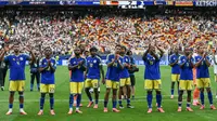 Para pemain Curaçao bereaksi setelah kalah dalam pertandingan Grup E Piala Dunia 2026 antara Jerman dan Curaçao di Stadion Houston, Houston, pada 14 Juni 2026. (RONALDO SCHEMIDT/AFP)