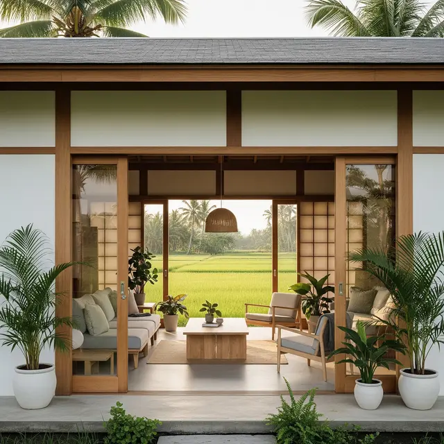 Model Rumah Minimalis di Desa Pinggir Sawah (Image by Gemini AI)