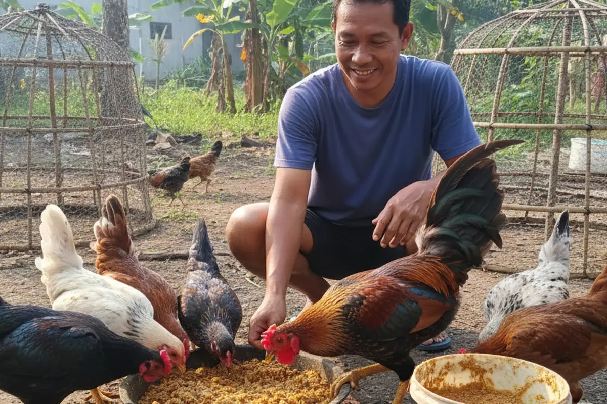 Cara Membesarkan Ayam Kampung dengan Pakan Racikan Rumahan (Foto: Gemini AI)
