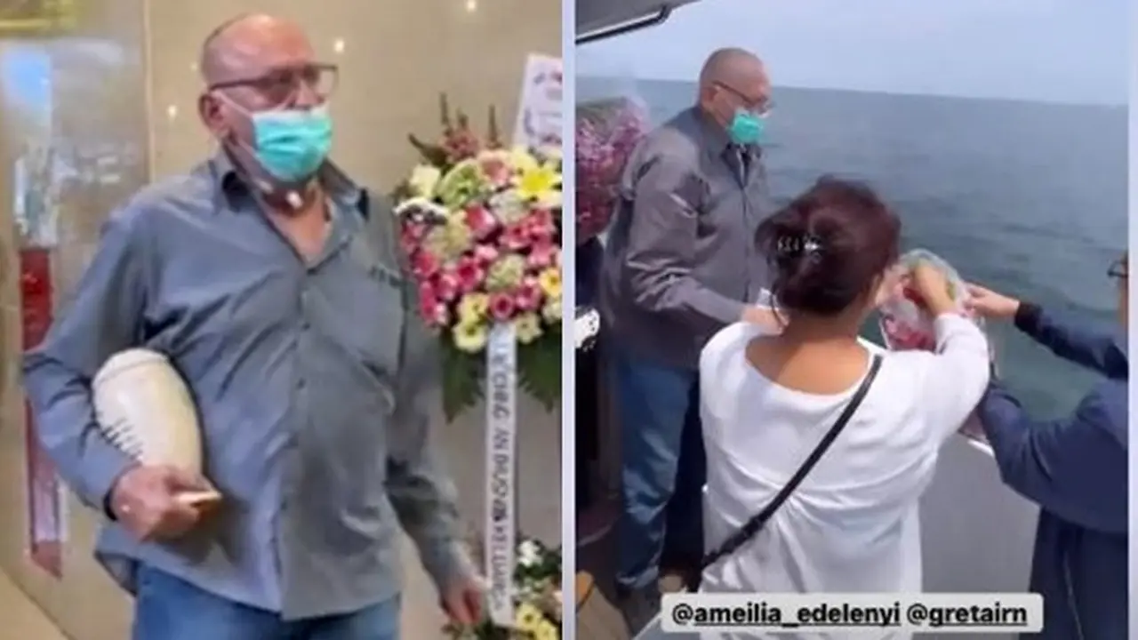 6 Potret Ayah Laura Anna Berusaha Tegar di Momen Duka, Angkat Peti Hingga Larung Abu