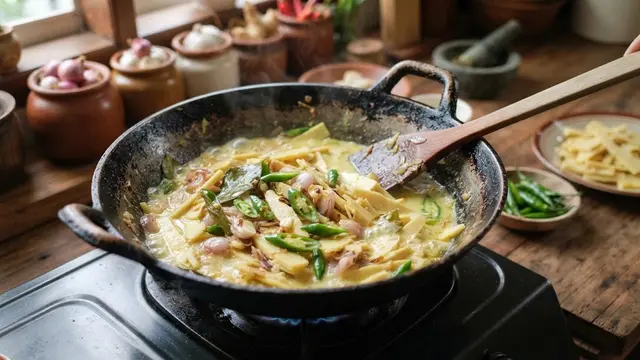 Resep Tumis Rebung Santan dengan Cabai Hijau dan Daun Salam