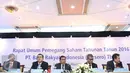 Suasana Rapat Umum Pemegang Saham Tahunan (RUPST) BRI 2016 di Jakarta, Rabu (23/3). RUPST BRI 2015 menetapkan penggunaan laba bersih BRI Tahun Buku 2015 untuk dividend pay-out ratio sebesar 30% dari laba bersih 2015 (Liputan6.com/Immanuel Antonius)