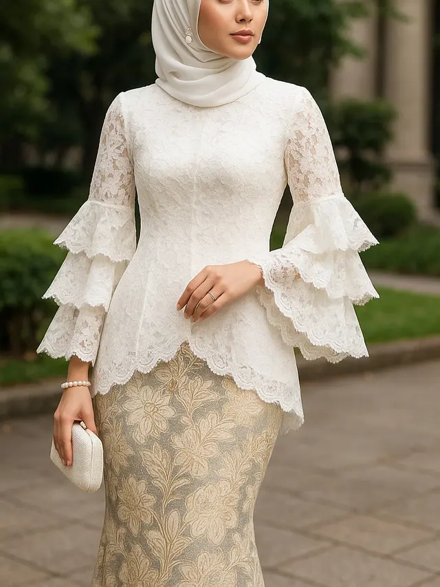 7 Ide Padu Padan Batik Brokat Kombinasi Lengan Tiga Lapis Agar Terlihat Mewah, Elegan dan Tidak Membosankan