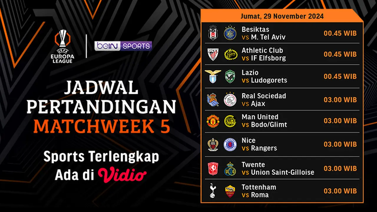 Jadwal Liga Europa 2024/2025 Matchweek 5