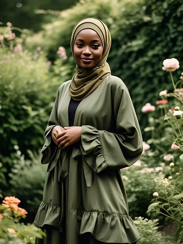 Gamis Ruffle Layer Warna Olive atau Army Green