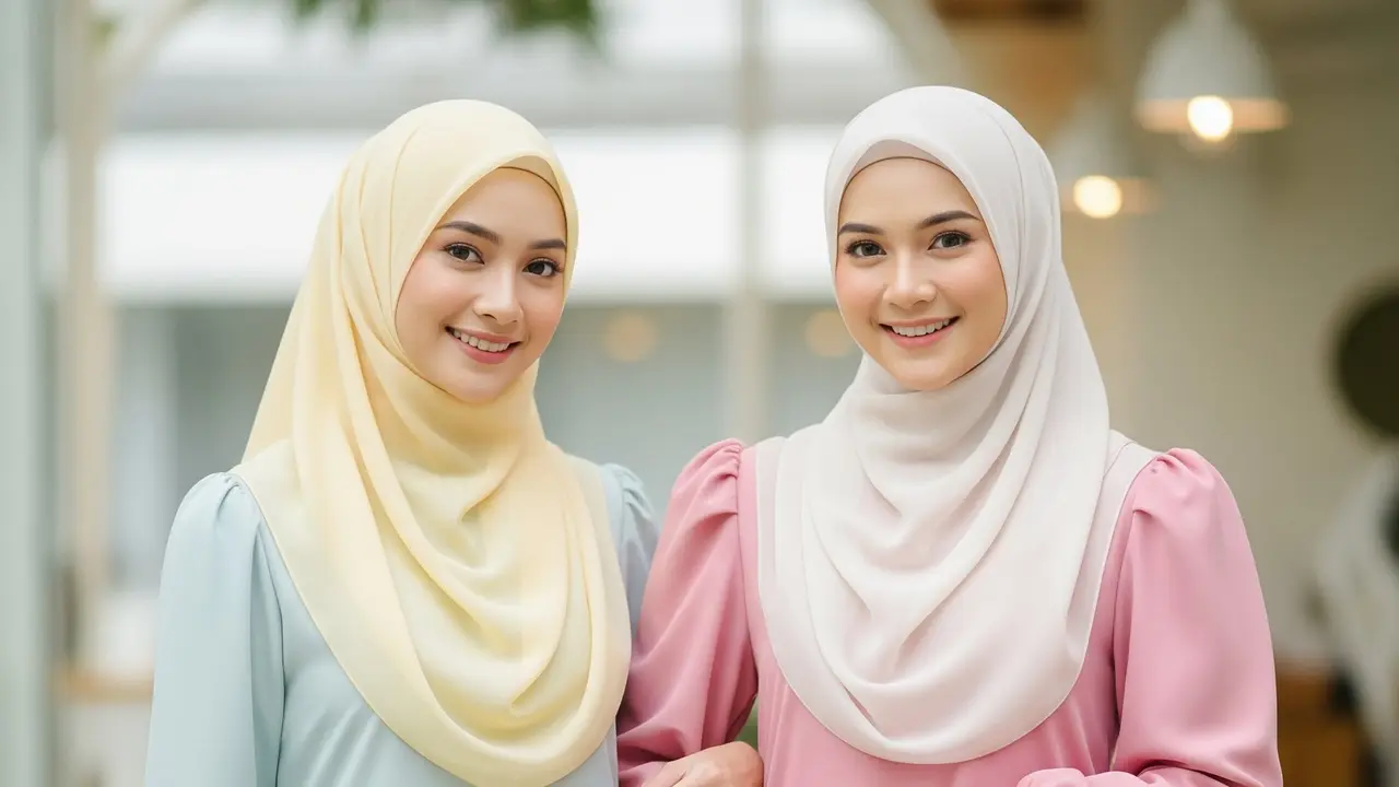 Long Dress Muslim Kombinasi Warna Pastel Kekinian 2025
