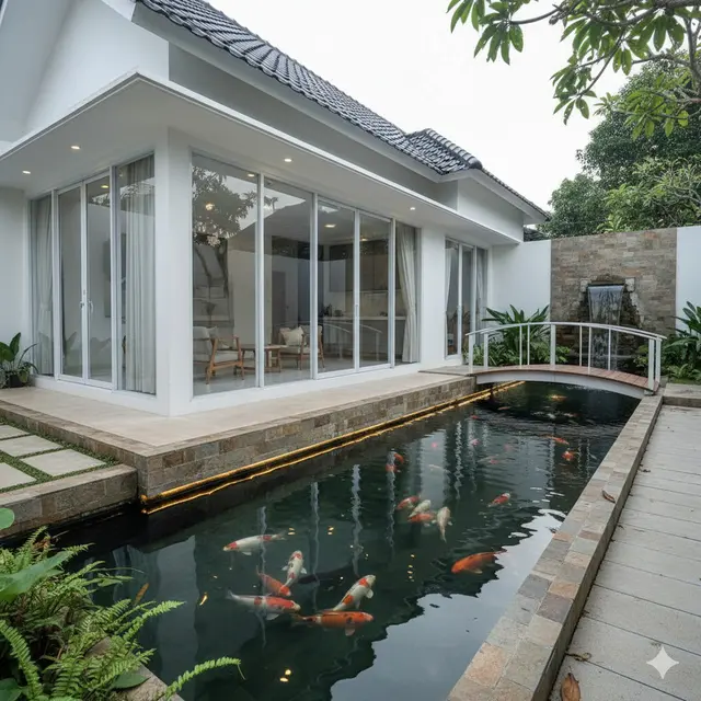 7 Model Rumah Kecil tapi Luas dengan Kolam Ikan Minimalis, Bikin Hunian Terlihat Adem dan Elegan