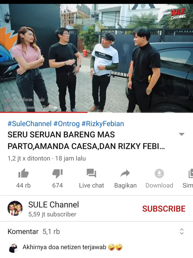 Unggahan Sule. (Foto: YouTube Sule Channel)