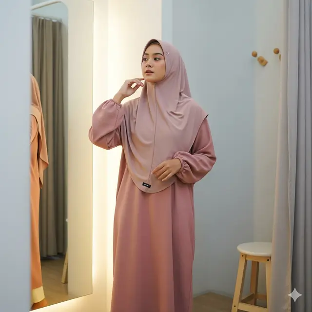 Midi Dress Lengan Balon Warna Dusty Pink yang Feminin