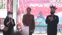 Presiden Joko Widodo atau Jokowi meresmikan Ground Breaking Papua Youth Creative Hub atau Papua Muda Inspiratif (PMI). (Merdeka.com)