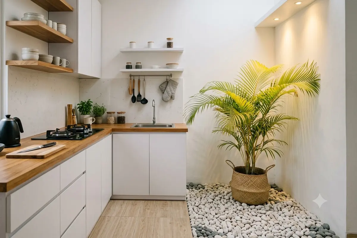 Desain Dapur dengan Taman Kering